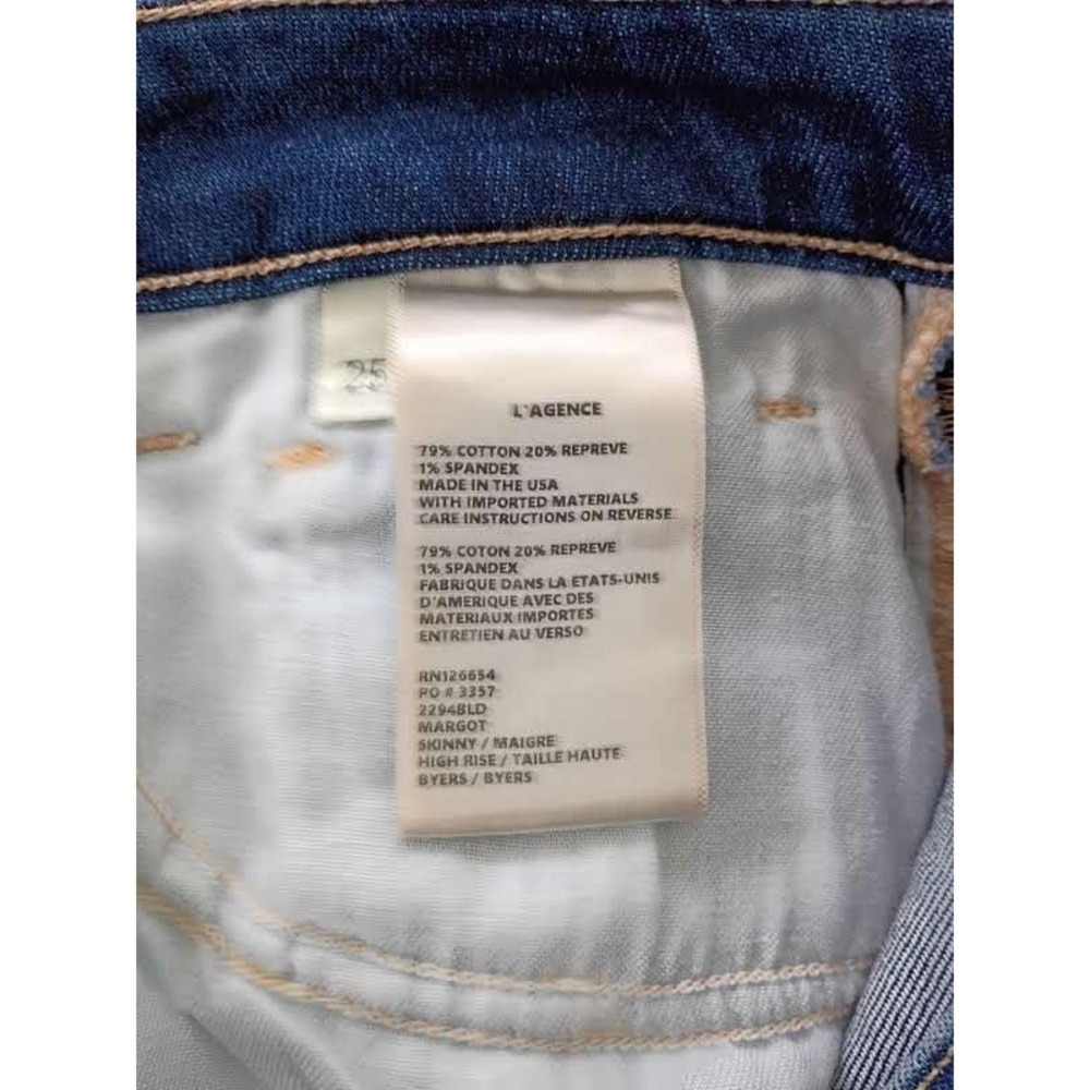 L'AGENCE NWOT Margot High Rise Skinny Jeans Byers Blue 25x26 Stretch Denim $265 - Picture 7 of 10